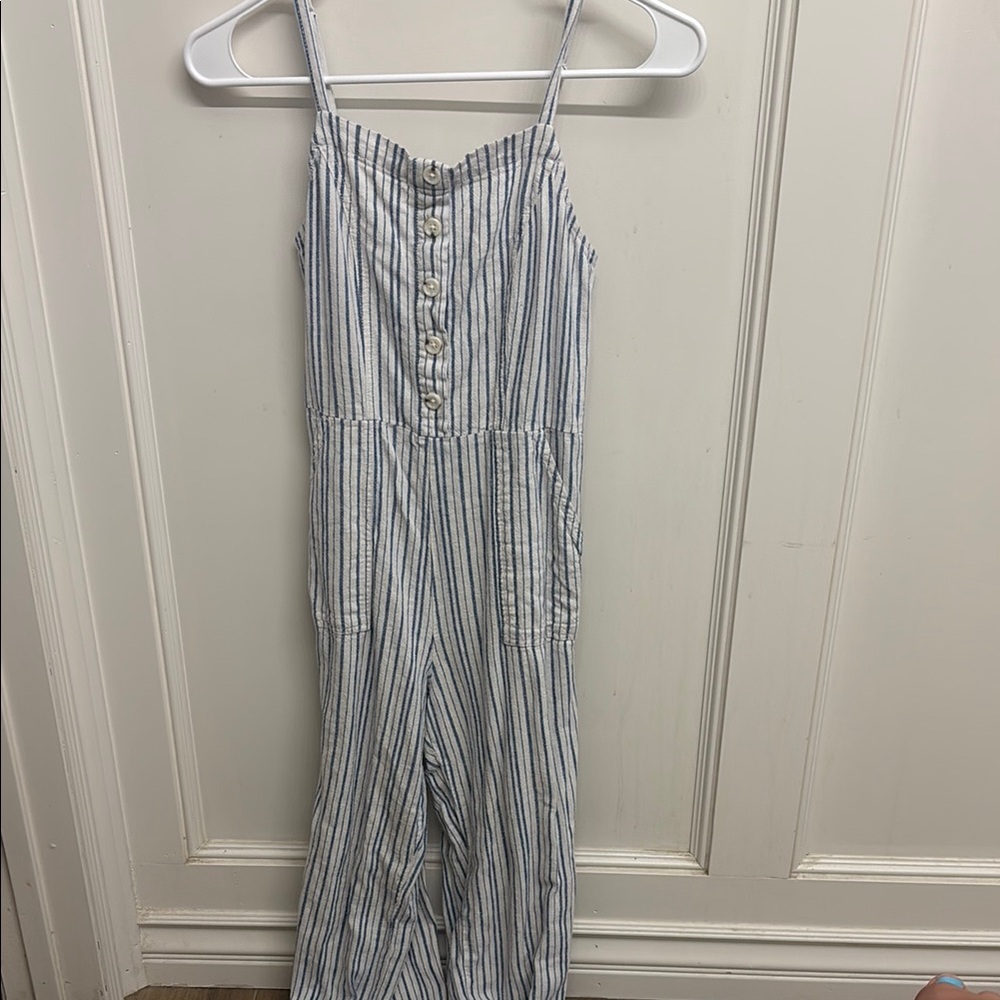 H&M Blue and White Striped One Piece with Spaghetti Straps